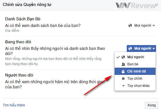 Dấu việc mình vừa theo dõi (Follow) người khác trên Facebook