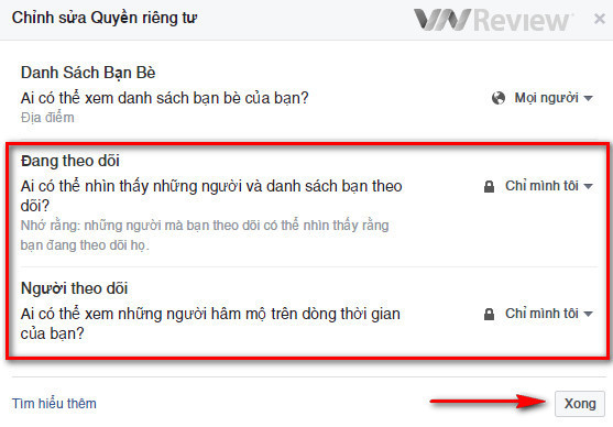 Dấu việc mình vừa theo dõi (Follow) người khác trên Facebook
